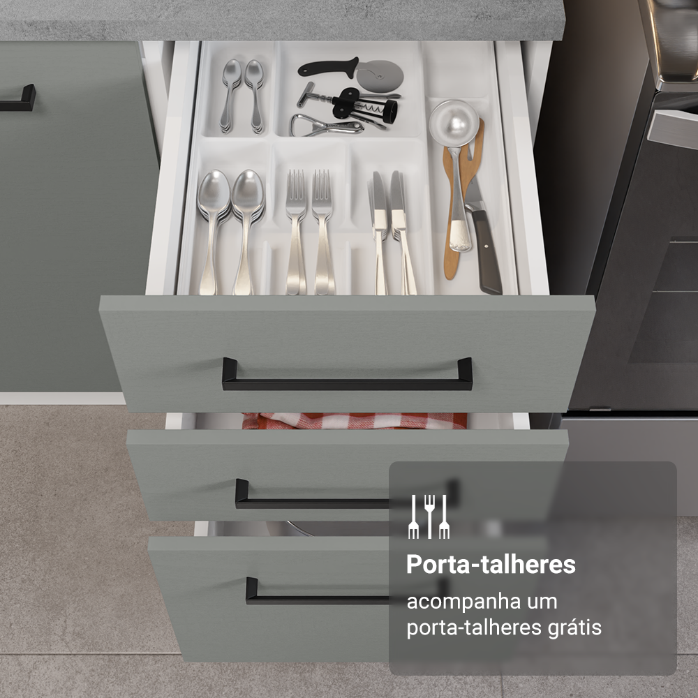 Armário de Cozinha Completa 270 cm Branco/Cinza Agata Madesa 12