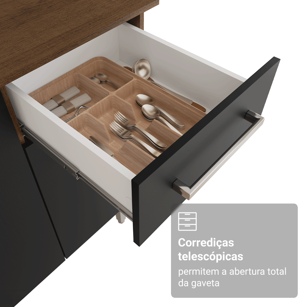 Armário de Cozinha Completa 220 cm Rustic/Preto Deli Madesa 02