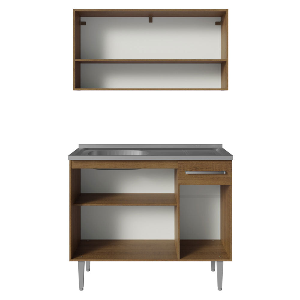 Armário de Cozinha Compacta 105cm com Pia Rustic/Cinza Emilly Madesa 04
