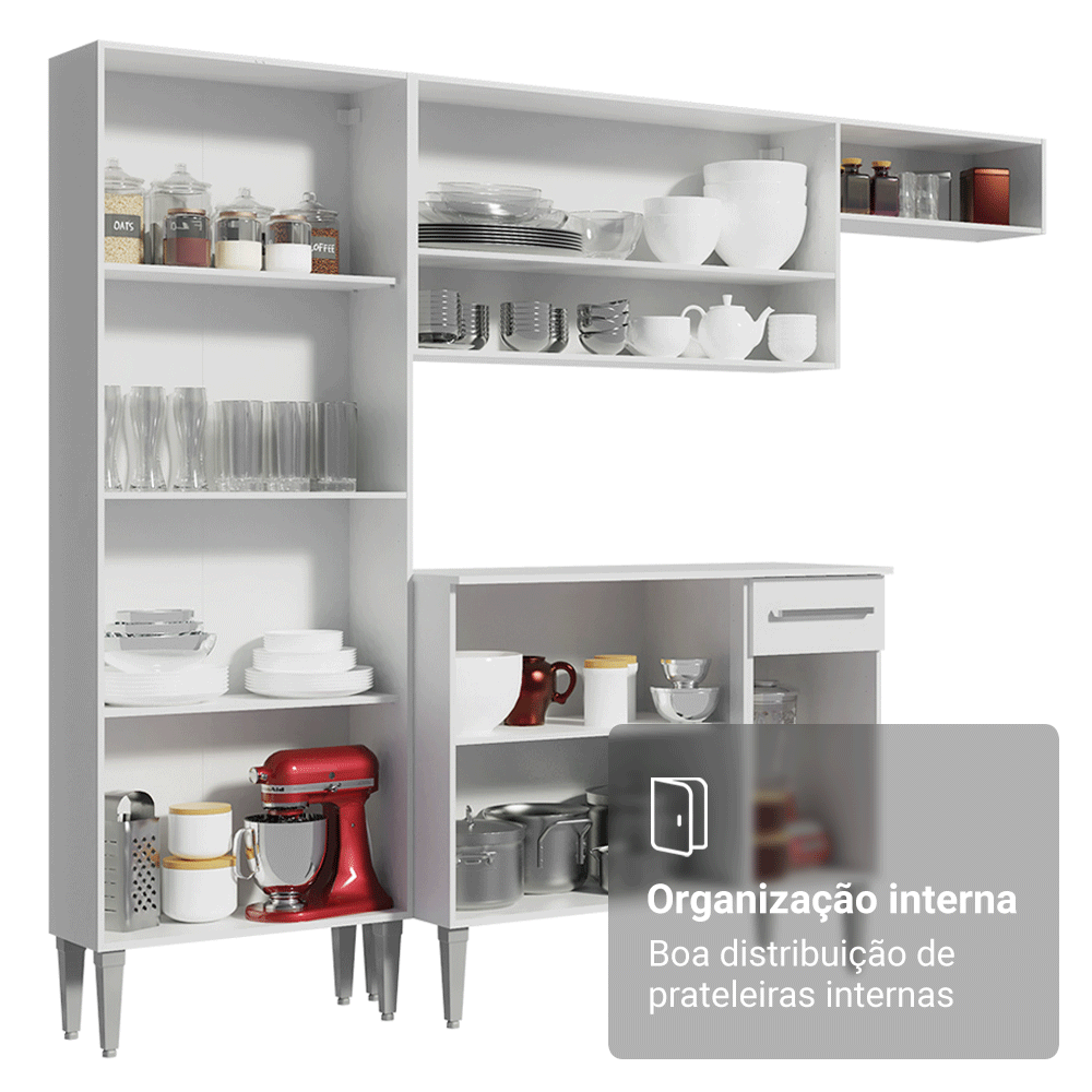 Armário de Cozinha Completa 293cm Branco Emilly Madesa 02