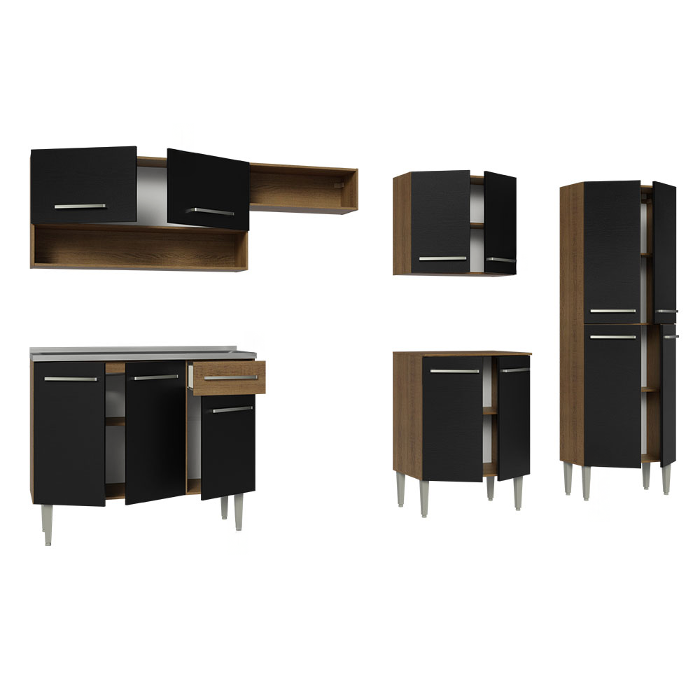 Armário de Cozinha Completa 293cm com Pia Rustic/Preto Emilly Madesa 09