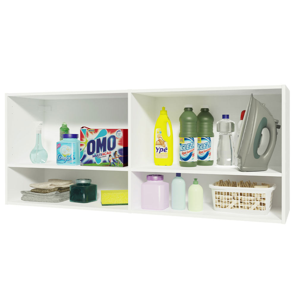 Armário Aéreo 120 cm 2 Portas 2 Nichos Branco para Área de Serviço Madesa