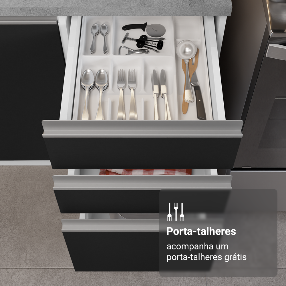 Armário de Cozinha Completa 270 cm Branco/Preto Glamy Madesa 17