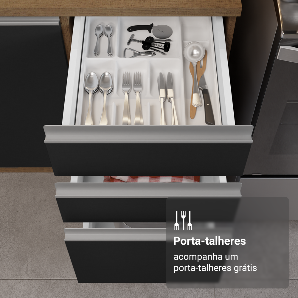 Armário de Cozinha Completa 270 cm Rustic/Preto Glamy Madesa 17