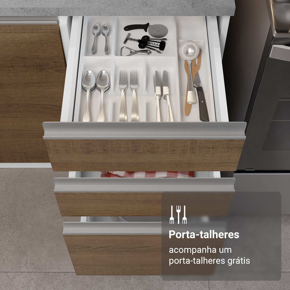 Armário de Cozinha Completa 270 cm Branco/Rustic Glamy Madesa 17