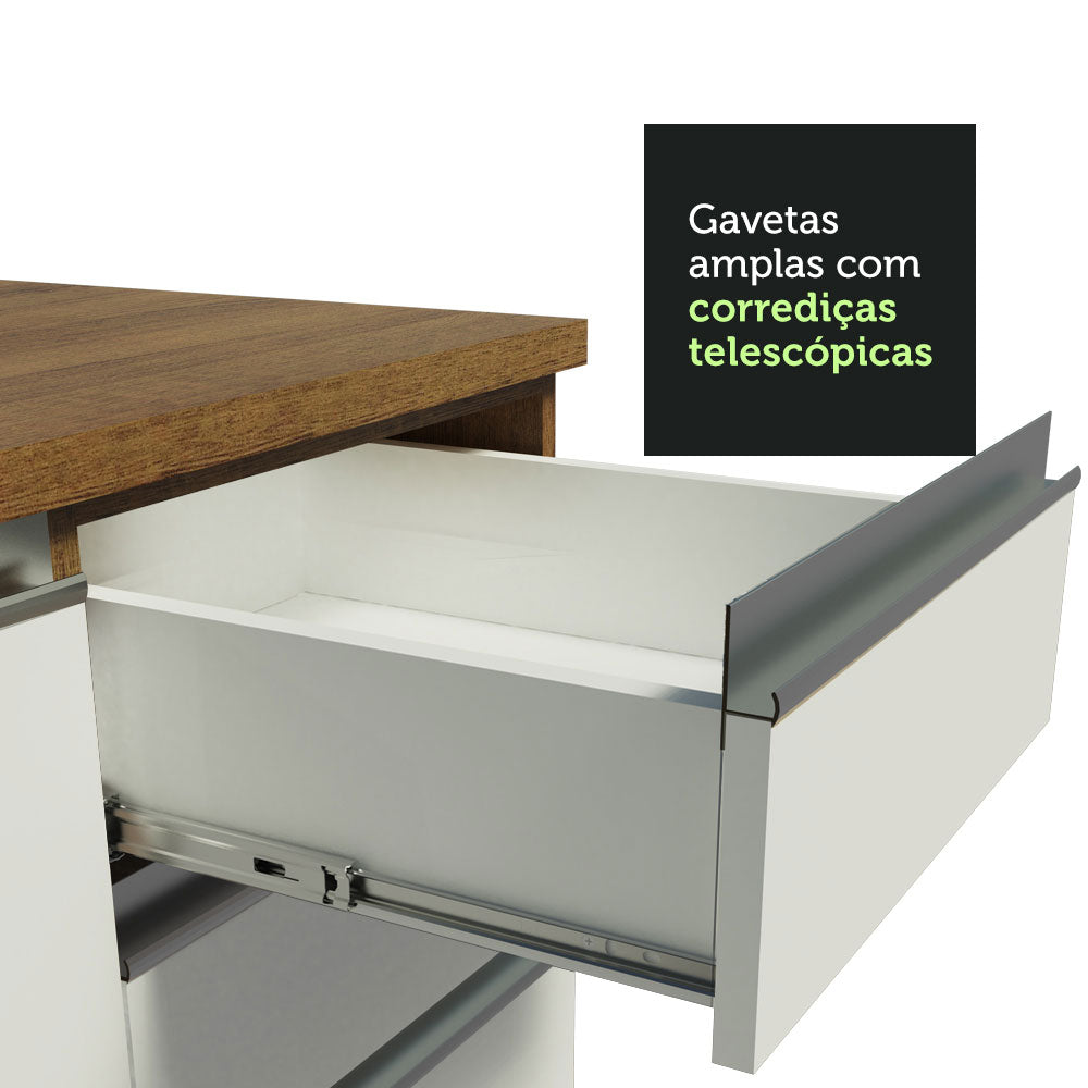 Armário de Cozinha Completa 310cm Rustic Branco Glamy Madesa 01
