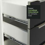 Kit com 2 Balcões de Cozinha 4 Portas 3 Gavetas 200 x 60 cm (Sem Tampo e Pia) Branco/Preto Lux Madesa