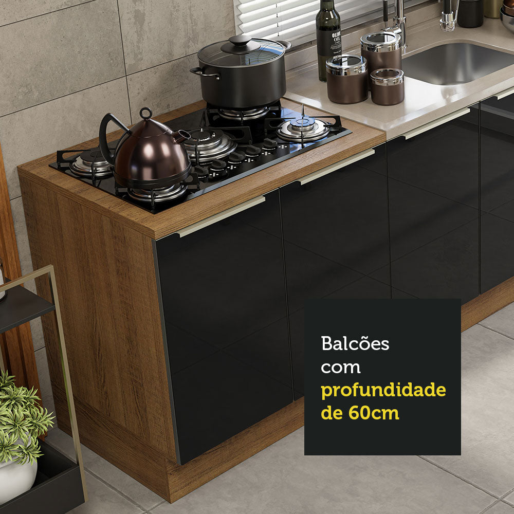 Kit com 2 Balcões de Cozinha Madesa Lux 4 Portas 3 Gavetas (Sem Tampo e Pia) Rustic/Preto