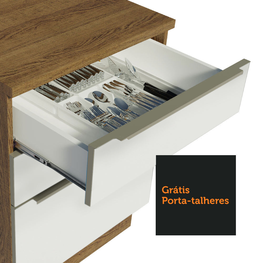 Armário de Cozinha Completa 240cm Rustic Branco Veludo Lux Madesa 02