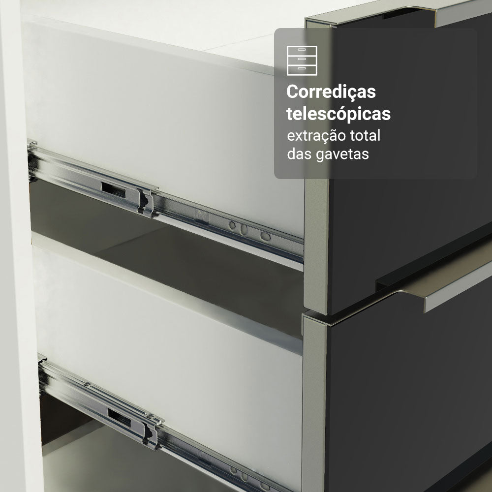Armário de Cozinha Completa 270 cm Branco/Preto Lux Madesa 08