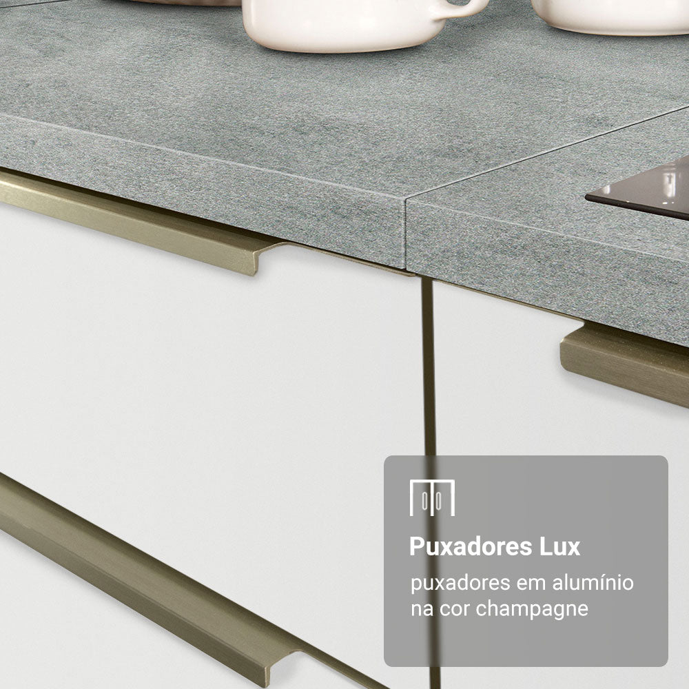Armário de Cozinha Completa 340 x 60 cm Branco/Branco Veludo Lux Madesa 04