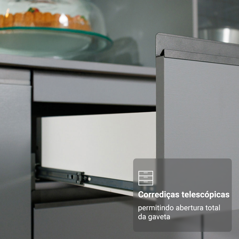 Armário de Cozinha Completa 240 cm Suspensa Cinza Nice Madesa 07
