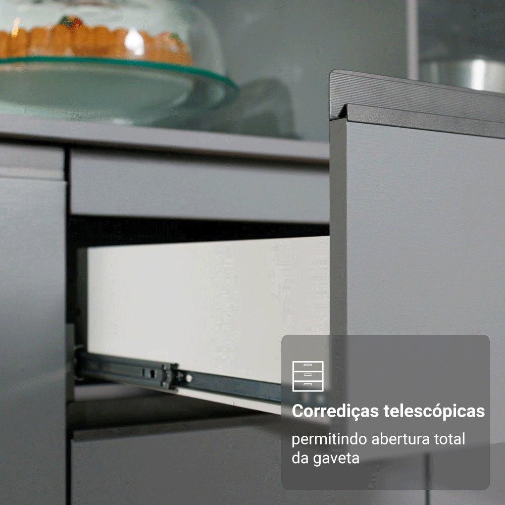 Armário de Cozinha Completa 300cm Suspensa Cinza Nice Madesa 10