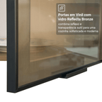 Kit 2 Armários Aéreos de Cozinha 60 cm Rustic/Preto Vidro Reflecta Bronze Vinil Madesa