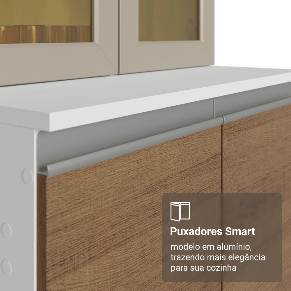 Armário de Cozinha Completa de Canto 100% MDF 448cm Branco/Rustic/Crema Smart Madesa 01