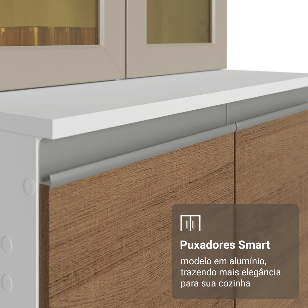 Armário de Cozinha Completa 100% MDF 310 cm Branco/Rustic/Crema Smart Madesa 03