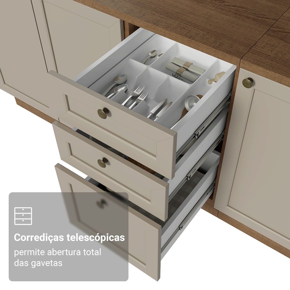 Armário de Cozinha Completa 270 cm Rustic/Crema Vik Madesa 01