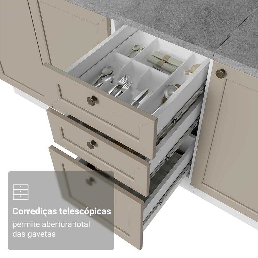 Armário de Cozinha Completa 270 cm Branco/Crema Vik Madesa 02