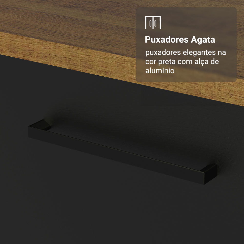 Conjunto Gabinete para Banheiro 120cm 3 Portas 3 Gavetas Rustic/Preto Agata Madesa 01