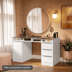 Escrivaninha Penteadeira 136cm 1 Porta 3 Gavetas Tampo de Vidro Branco Madesa