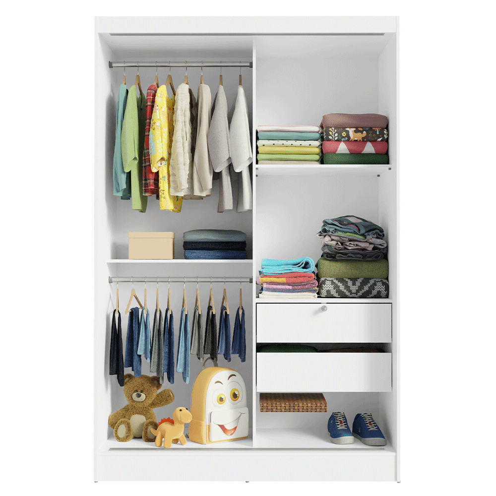 Quarto Infantil Completo Guarda Roupa 2 Portas 2 Gavetas com Espelho e Cômoda Madesa