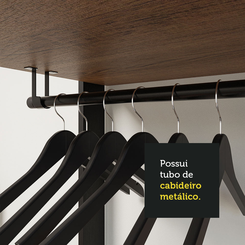 Guarda-Roupa Closet Modulado 4 Gavetas 258 cm Rustic/Preto Valencia Madesa 03
