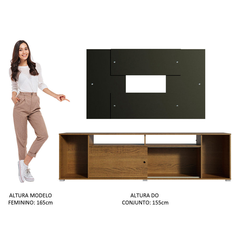 Rack Madesa Cancun e Painel para TV até 58 Polegadas Rustic/Preto 5Z8N