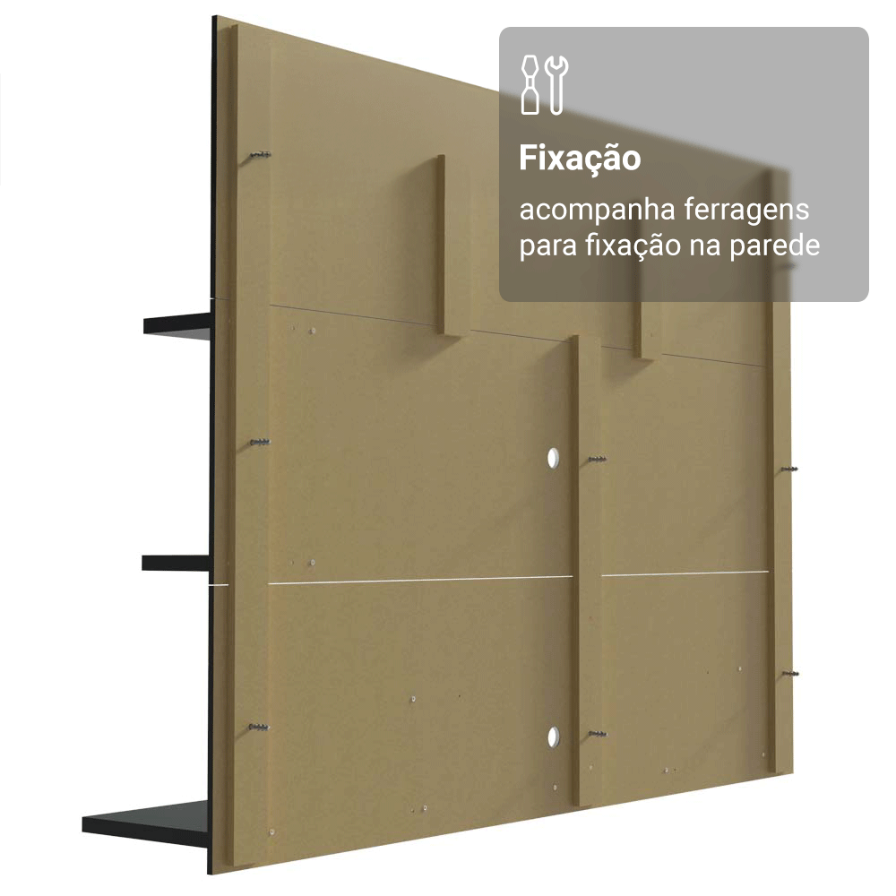 Rack com Painel para TV até 60 Polegadas 180 cm com Pés Preto/Rustic Cancun Madesa