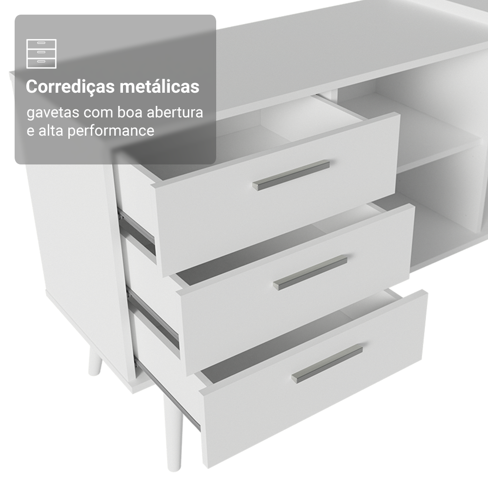 Escrivaninha Em L Mesa Para Computador Gamer 3 Gavetas Branco Lisboa Madesa
