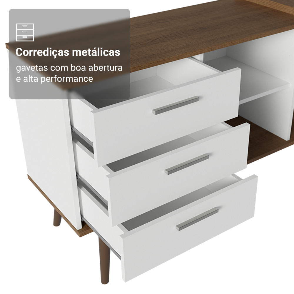 Escrivaninha Em L Mesa Para Computador Gamer 3 Gavetas Branco/Rustic Lisboa Madesa