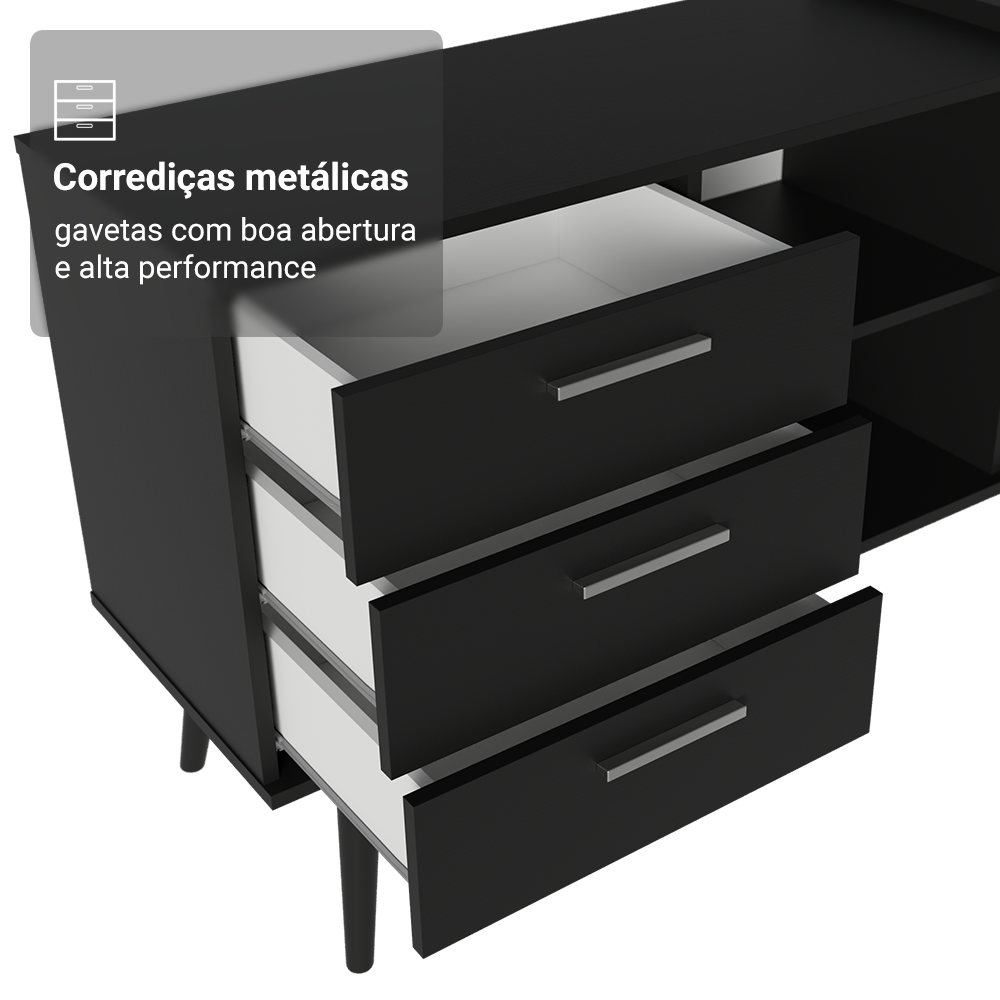 Escrivaninha Em L Mesa Para Computador Gamer 3 Gavetas Preto Lisboa Madesa