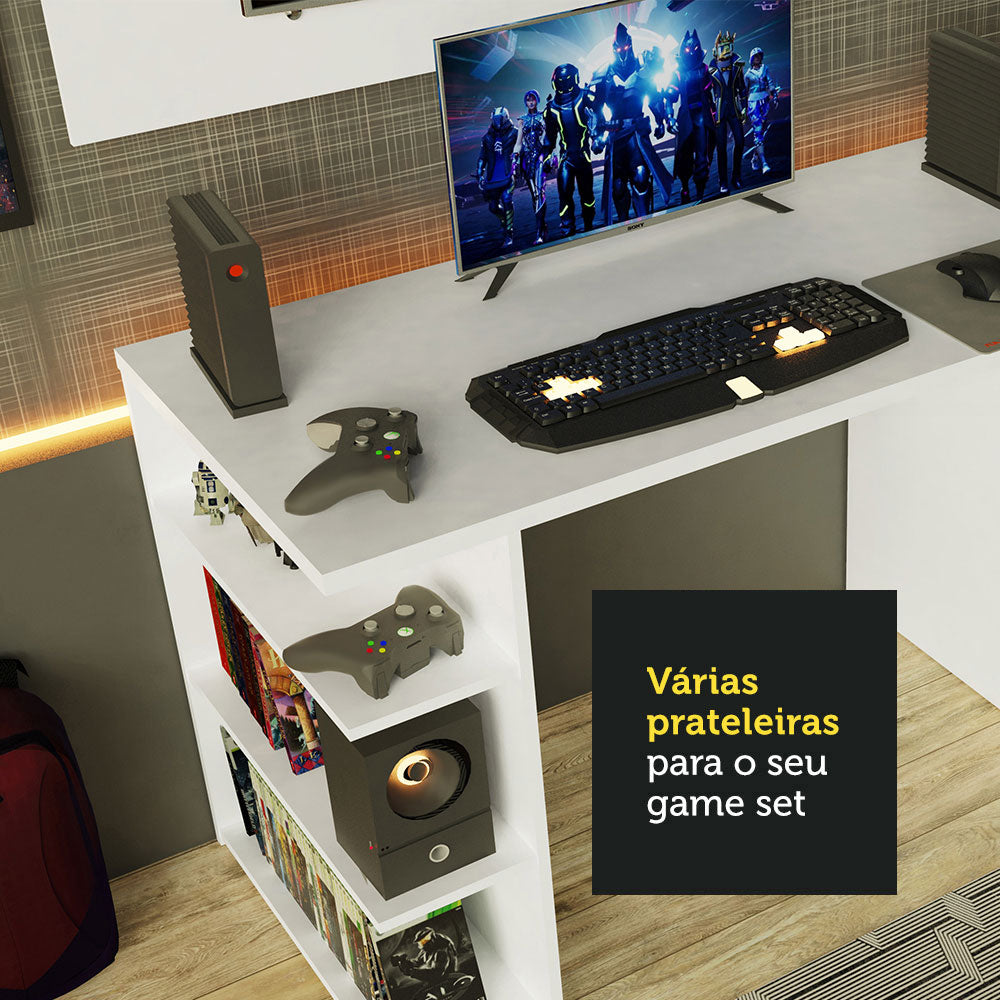 Mesa para Computador Gamer Madesa 9409 e Painel para TV até 50 Polegadas Branco