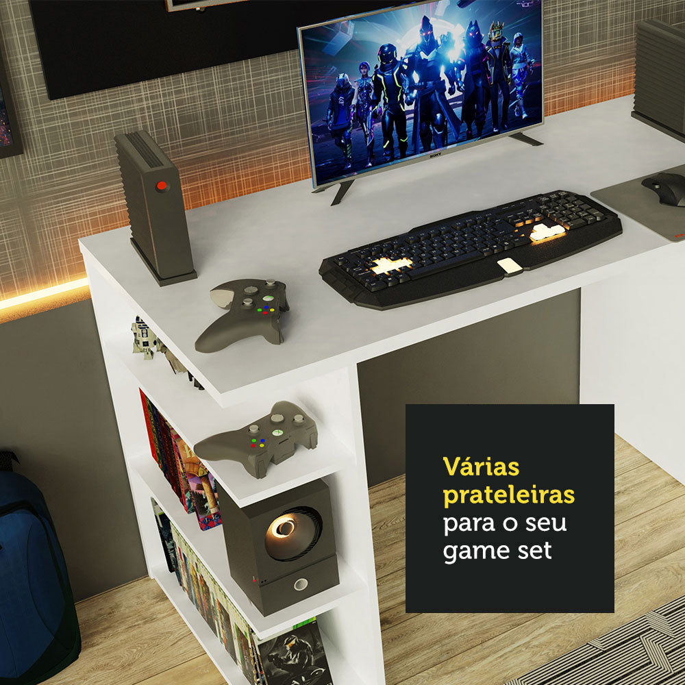 Mesa para Computador Gamer Madesa 9409 e Painel para TV até 50 Polegadas Branco/Preto