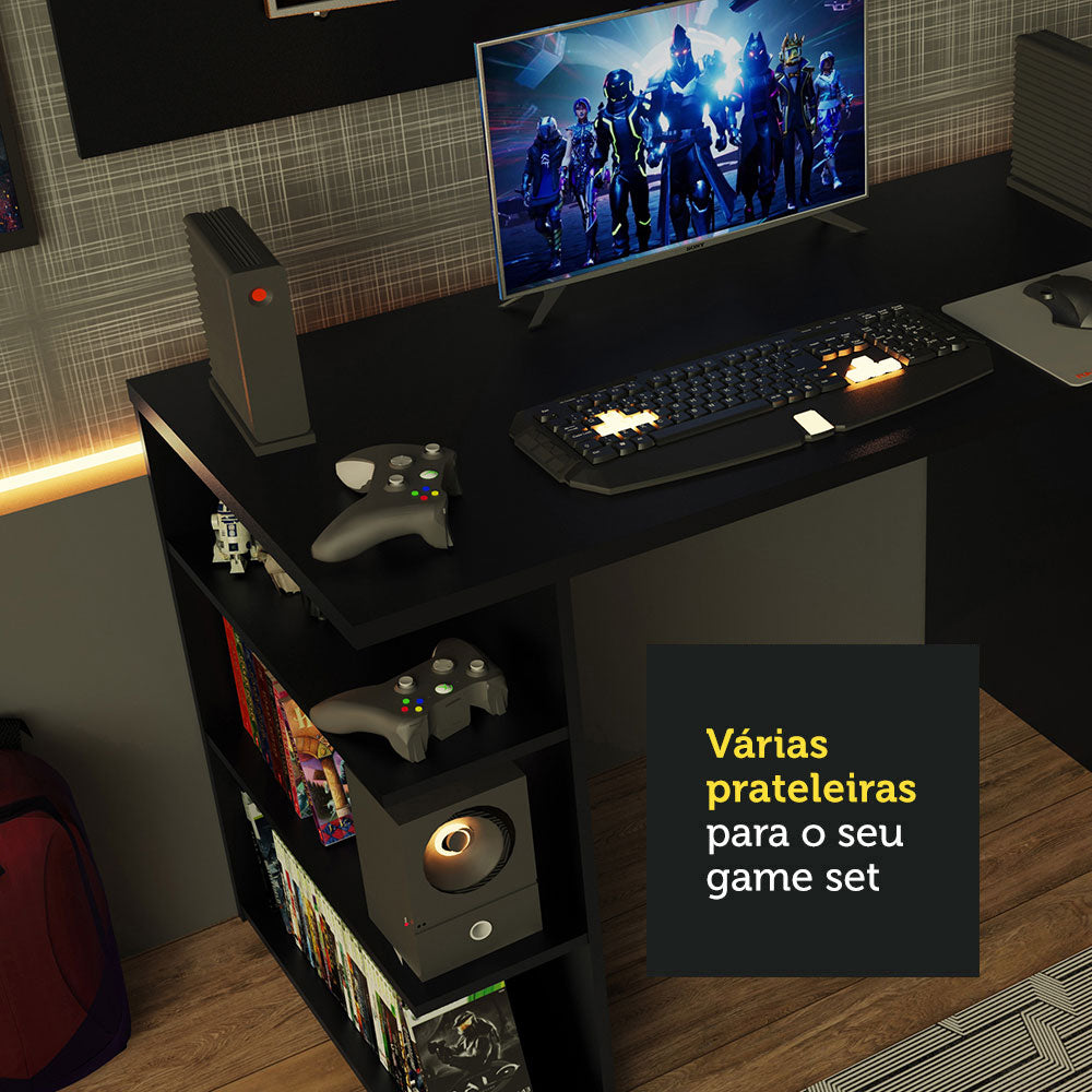 Mesa para Computador Gamer Madesa 9409 e Painel para TV até 50 Polegadas Preto