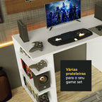 Mesa para Computador Gamer Madesa 9409 e Painel para TV até 50 Polegadas Branco/Rustic