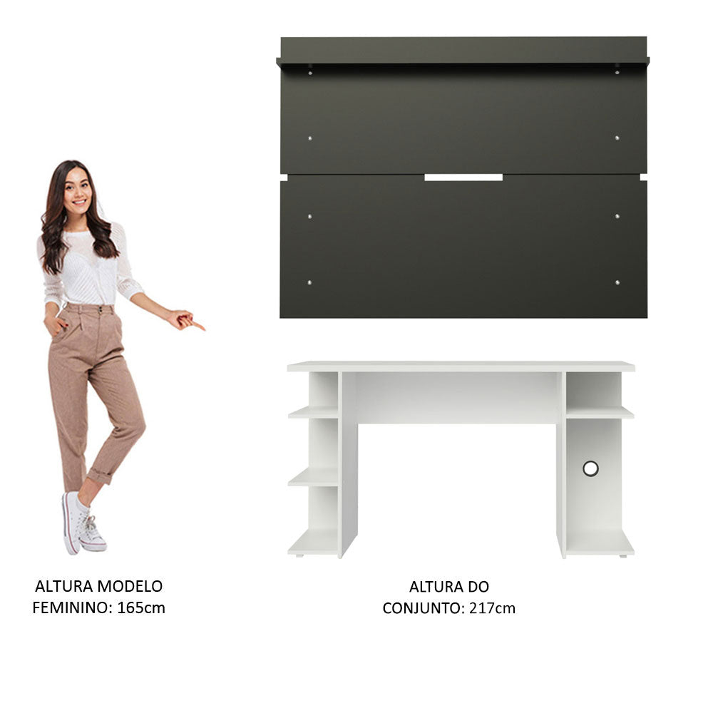 Mesa para Computador Gamer Madesa 9409 e Painel para TV até 65 Polegadas Branco/Preto