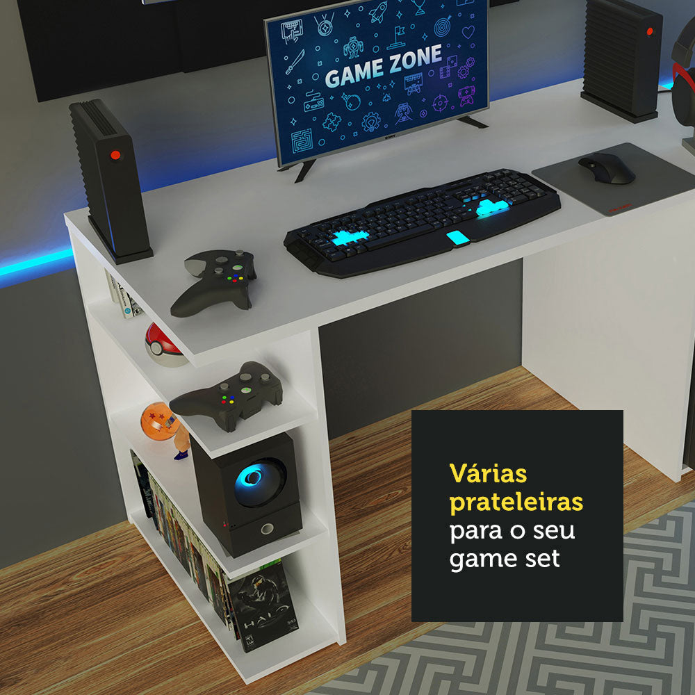 Mesa para Computador Gamer Madesa 9409 e Painel para TV até 58 Polegadas Branco/Preto