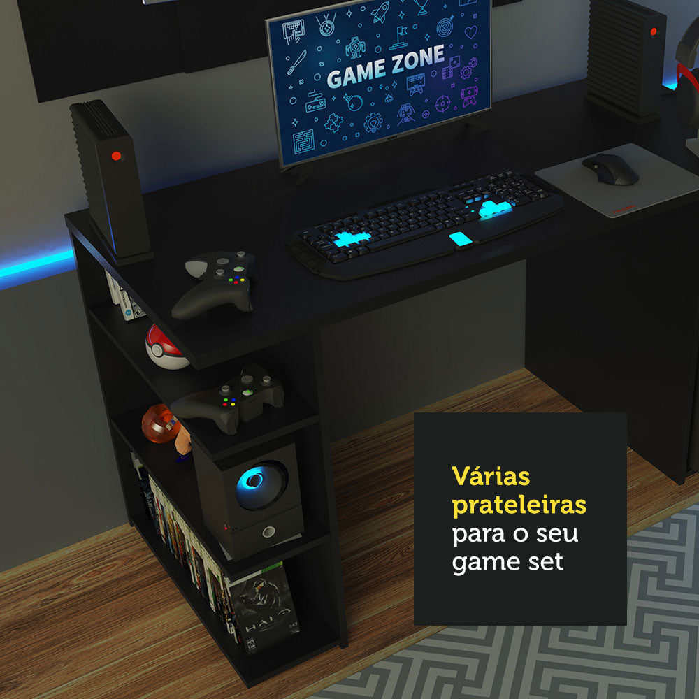 Mesa para Computador Gamer Madesa 9409 e Painel para TV até 58 Polegadas Preto
