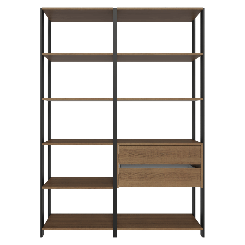Estante Armário Multiuso para Escritório 129cm 9 Prateleiras 2 Gavetas Rustic/Preto Madesa