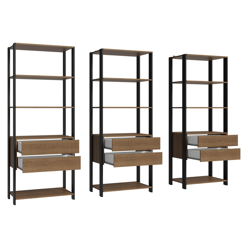 Estante Armário Multiuso para Livros 6 Gavetas 12 prateleiras 210cm Rustic/Preto Madesa
