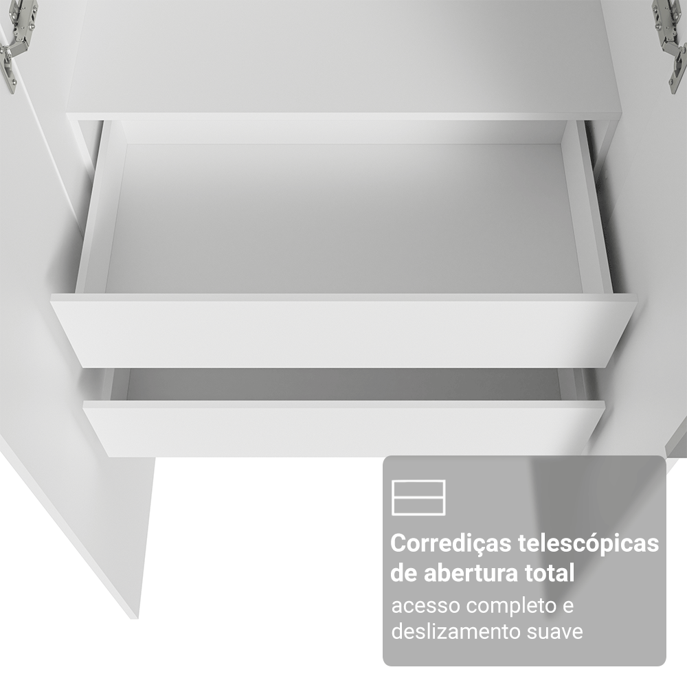 Conjunto Home Office 2 Armários Neo com Espelhos 1 Escrivaninha 2 Prateleiras Branco/Rustic Madesa