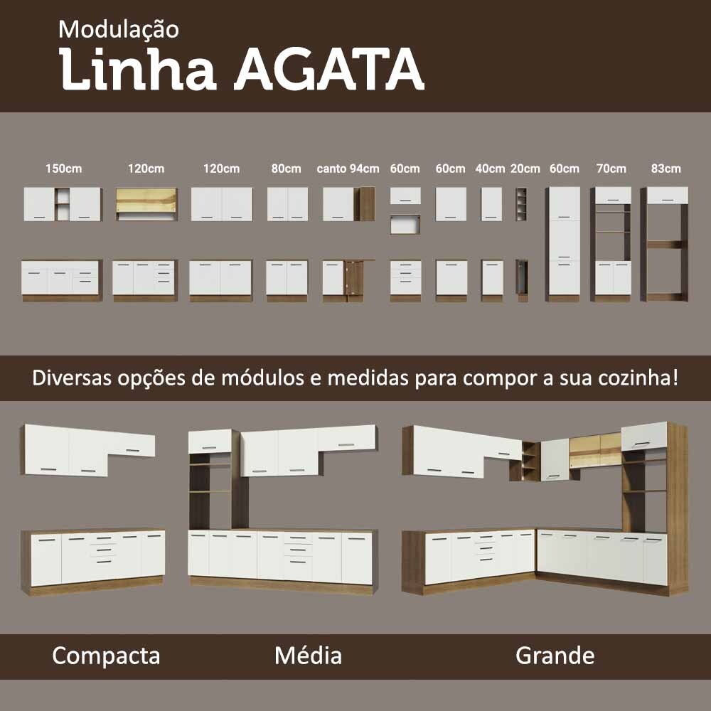 Kit com 2 Armários Aéreos Multiuso 3 Portas Rustic/Branco Agata Madesa