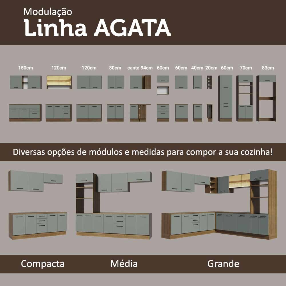 Kit com 2 Armários Aéreos Multiuso 3 Portas Rustic/Cinza Agata Madesa