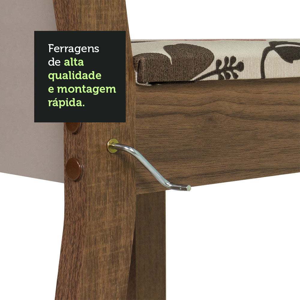Conjunto Sala de Jantar Mesa Tampo de Madeira 4 Cadeiras Rustic/Crema/Hibiscos Alana Madesa