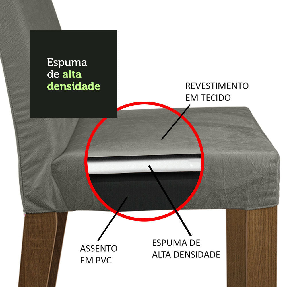 Conjunto Sala de Jantar Mesa Tampo de Vidro Redondo 4 Cadeiras Rustic/Silver Mile Madesa