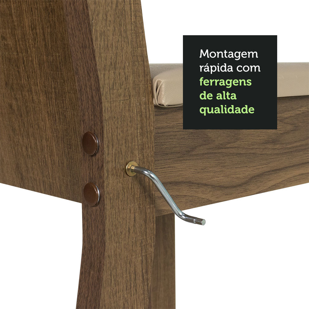 Conjunto Sala de Jantar Madesa Paula Mesa Tampo de Vidro Redondo 4 Cadeiras Rustic/Bege