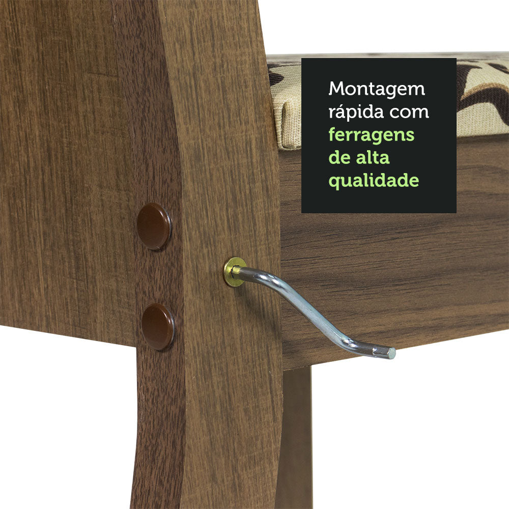 Conjunto Sala de Jantar Madesa Paula Mesa Tampo de Vidro Redondo 4 Cadeiras Rustic/Bege Marrom