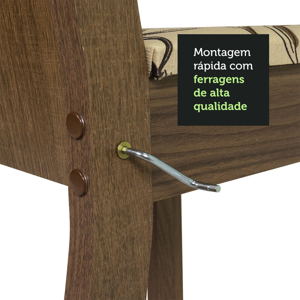 Conjunto Sala de Jantar Madesa Paula Mesa Tampo de Vidro Redondo 4 Cadeiras Rustic/Lírio Bege