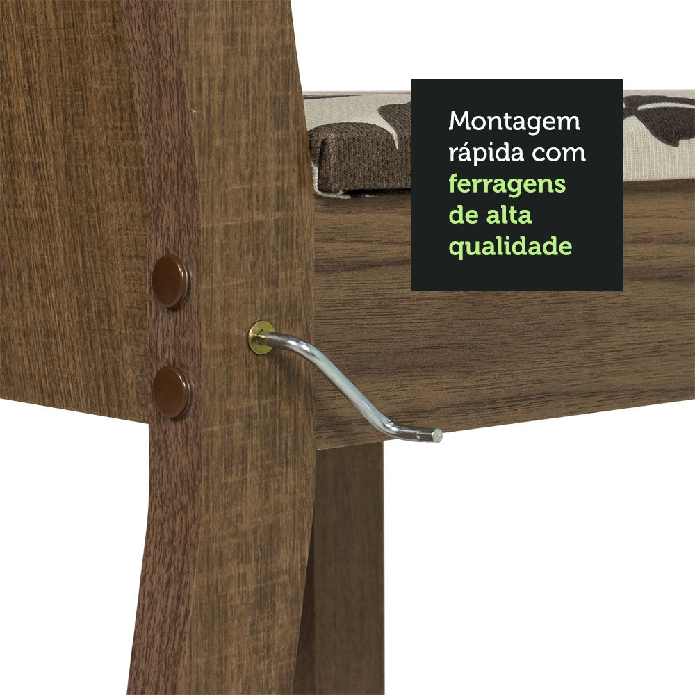 Conjunto Sala de Jantar Madesa Madu Mesa Tampo de Vidro Redondo 4 Cadeiras Rustic/Crema/Hibiscos