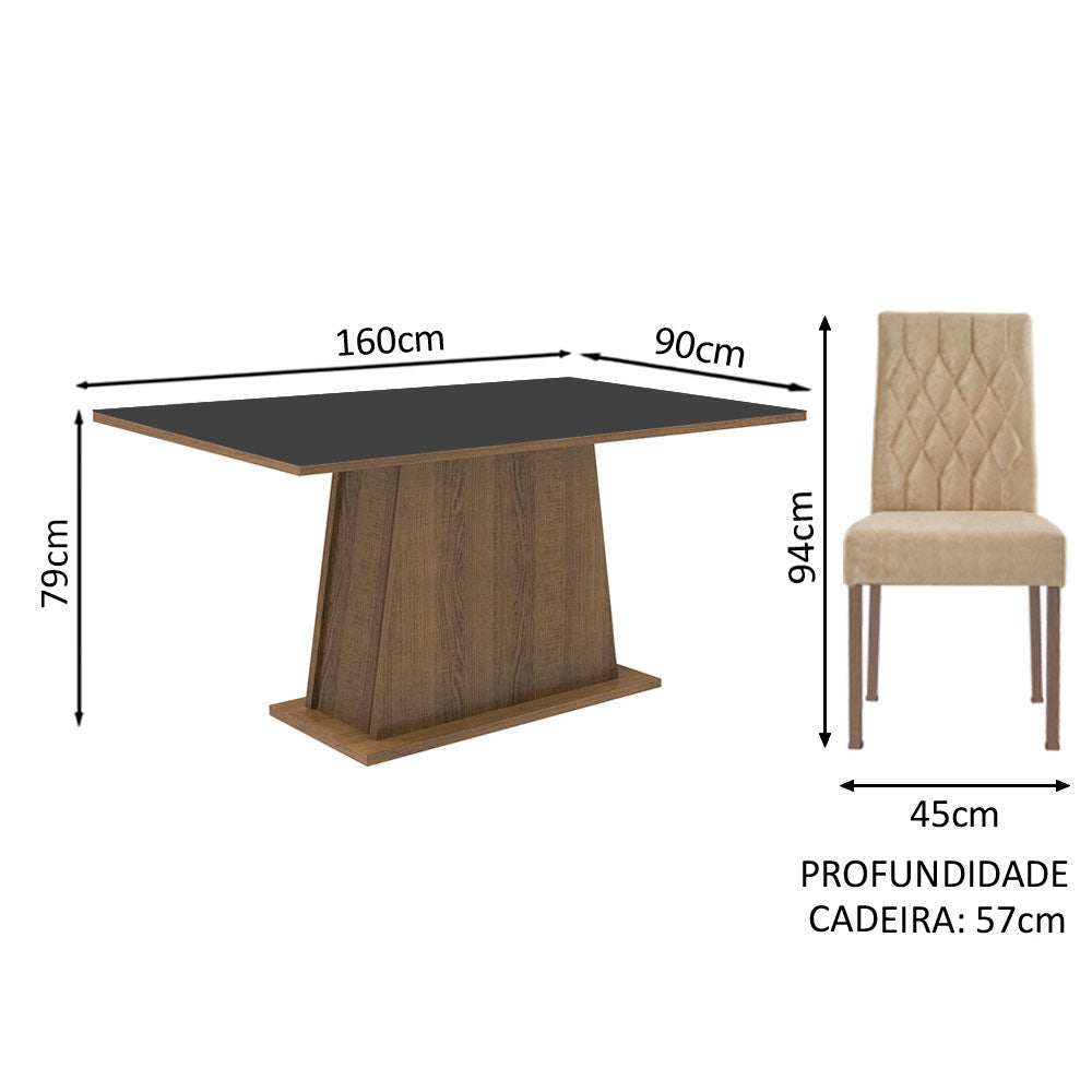 Conjunto Sala de Jantar Mesa Tampo de Madeira 4 Cadeiras Rustic/Preto/Imperial Ashley Madesa